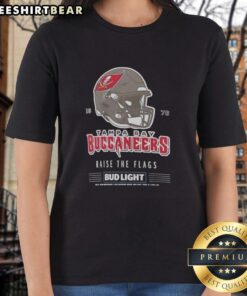 Top Tampa Bay Buccaneers Bud Light 1976 Raise The Flags football helmet ladies tee showcasing team spirit and style.