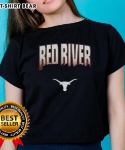 Alt Text: 2025 Red River Rivalry ladies tee featuring Texas vs Oklahoma football design, perfect for fans of the iconic rivalry.