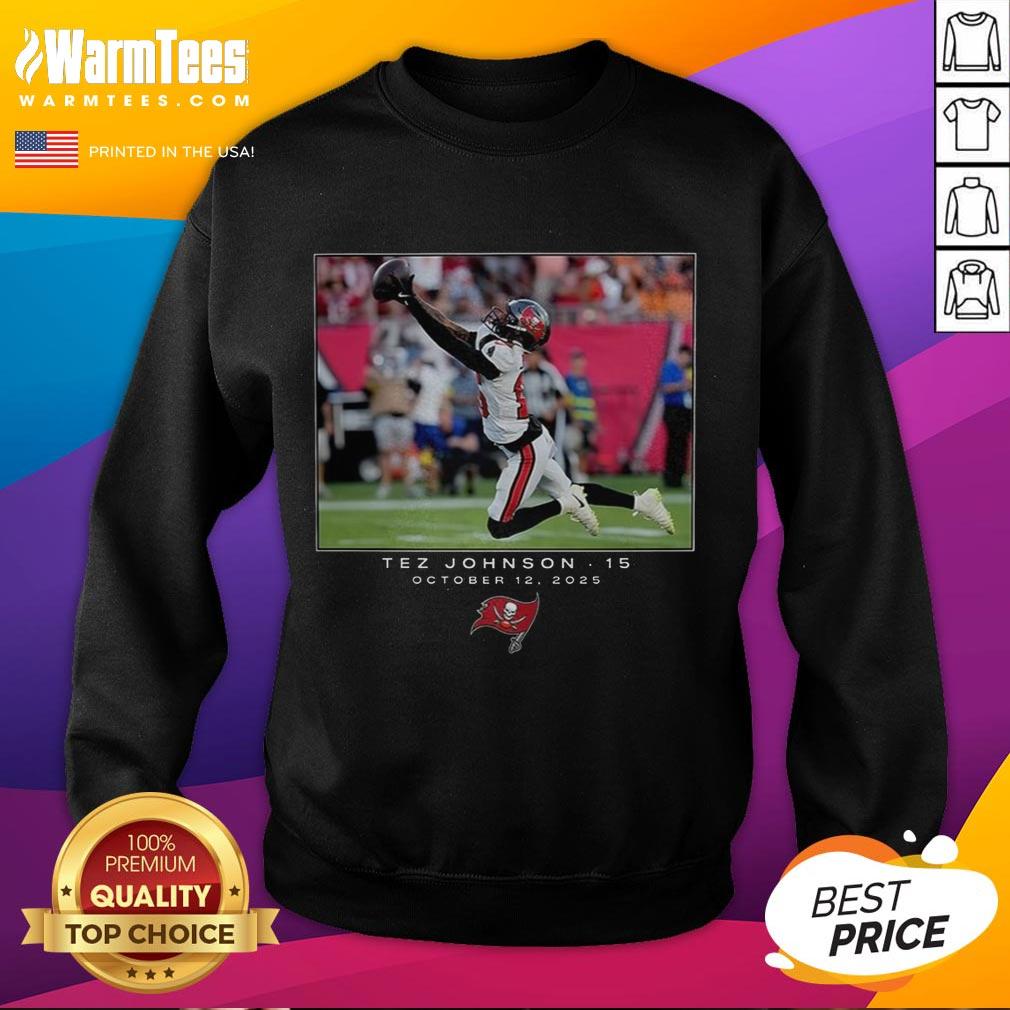 top-tez-johnson-tampa-bay-buccaneers-nfl-week-6-2025-sweatshirt Top Tez Johnson Tampa Bay Buccaneers NFL Week 6 2025 sweatshirt featuring team colors and bold logo design.