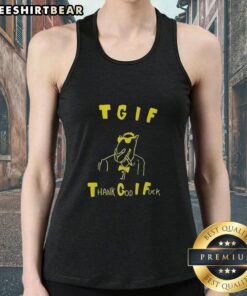 Trendy Top TGIF Thank God I Fck Tank Top for casual summer wear, featuring bold lettering and a stylish design.
