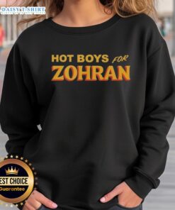Trendy 'Top The Boys for Zohran' sweatshirt featuring bold graphics and a stylish design, perfect for casual wear.