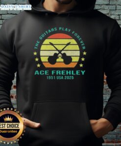 Ace Frehley 1951 USA music hoodie featuring 'Top The Guitars Play Forever' design, perfect for rock fans.