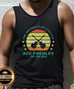 Top-The-Guitars-Play-Forever tank top featuring Ace Frehley 1951 USA graphic, perfect for music lovers and KISS fans.