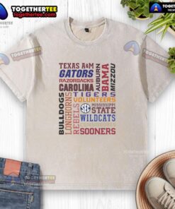 Top The Sec Southeastern Conference Football Team washed t-shirt in team colors, perfect for fans and game day attire.