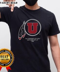 Alt Text: University of Utah Utes Football Logo T-Shirt, featuring a bold design in red and white, perfect for fans in Salt Lake City.