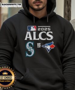 Alt Text: 2025 ALCS Baseball matchup hoodie featuring Toronto Blue Jays vs Seattle Mariners design