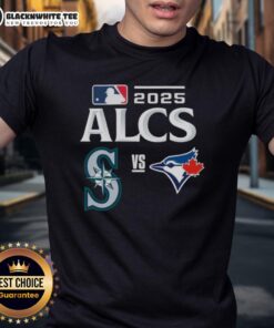 Top Toronto Blue Jays vs Seattle Mariners 2025 ALCS baseball matchup T-shirt featuring team logos and vibrant design.