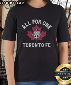 Alt Text: Top Toronto FC All For One Ladies Tee featuring vibrant team colors and stylish design for passionate fans.