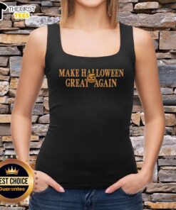 Alt Text: Top Trump Pumpkin Make Halloween Great Again tank top featuring a festive pumpkin design for Halloween celebrations.