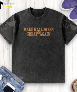 Top Trump Pumpkin Halloween T-Shirt featuring a fun design to make Halloween great again. Perfect for festive celebrations!