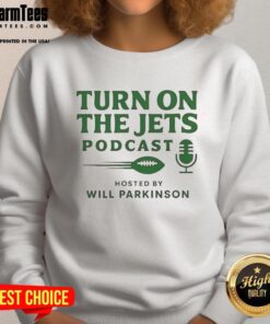 Cozy Top Turn On The Jets Podcast sweatshirt in navy blue, perfect for fans of the show and stylish sportswear.