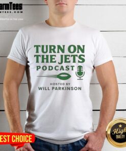 Top Turn On The Jets Podcast T-Shirt featuring bold logo and vibrant colors, perfect for fans of the Jets podcast.