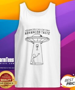 Top featuring UFO and alien wine abduction design, perfect for fans of advanced civilizations and unique fashion statements.