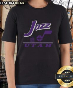 Vintage ladies tee featuring the Utah Jazz logo, perfect for fans looking to show team spirit in style.