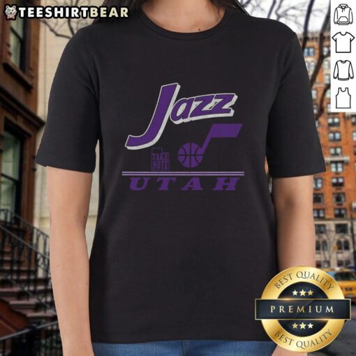 Vintage ladies tee featuring the Utah Jazz logo, perfect for fans looking to show team spirit in style.