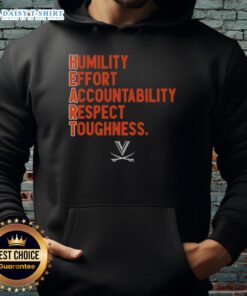 Virginia Cavaliers Football H.E.A.R.T. hoodie showcasing Humility, Effort, Accountability, Respect, Toughness in team colors.
