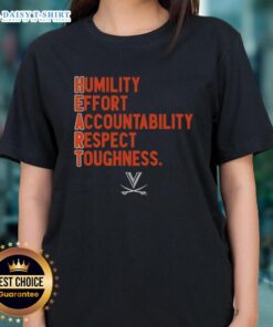 Top Virginia Cavaliers Football H.E.A.R.T. Ladies Tee showcasing Humility, Effort, Accountability, Respect, Toughness design.
