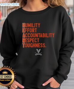 Virginia Cavaliers football H.E.A.R.T. sweatshirt featuring Humility, Effort, Accountability, Respect, Toughness design.