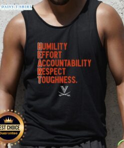 Top Virginia Cavaliers Football H.E.A.R.T. tank top featuring Humility, Effort, Accountability, Respect, Toughness design.