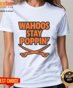 Funny football ladies tee featuring 'Top Wahoos Stay Poppin' design, perfect for game day style and team spirit.