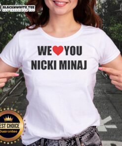 Top We Love You Nicki Minaj Ladies Tee featuring vibrant design and bold text, perfect for fans of the rap icon.