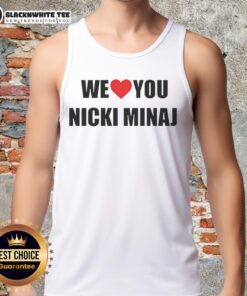 Stylish tank top featuring 'We Love You Nicki Minaj' graphic, perfect for fans of the iconic rapper and singer.