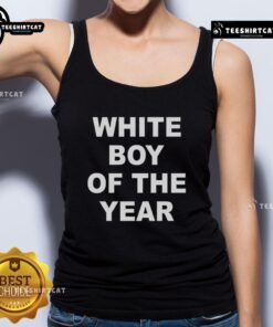 Stylish Top White Boy of the Year tank top featuring bold graphics, perfect for casual summer outings and streetwear fashion.
