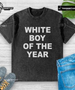 Top White Boy of the Year washed t-shirt featuring a stylish design, perfect for casual outfits and everyday wear.