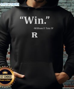Top Win William F. Tate IV wearing a Rutgers Scarlet Knights football hoodie during a game celebration.