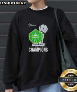 2025 WNBA Champions Seattle Storm Finals sweatshirt showcasing team logo and vibrant colors, perfect for fans.