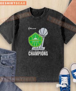 2025 WNBA Champions Seattle Storm Finals washed t-shirt for fans, featuring team colors and logo, perfect for game day.