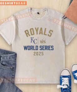 Kansas City Royals 2025 World Series logo on a washed t-shirt, perfect for MLB fans celebrating baseball.
