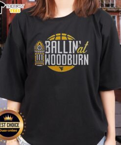 Top WVU Basketball 'Ballin' at Woodburn Ladies Tee featuring vibrant colors and stylish design for Mountaineers fans.