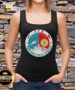 Philadelphia Eagles skyline tank top featuring vibrant team colors and logo, perfect for fans and summer outings.