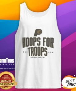 Awesome Hoops for Troops Indiana Pacers basketball tank top featuring vibrant team colors and logo for fans.