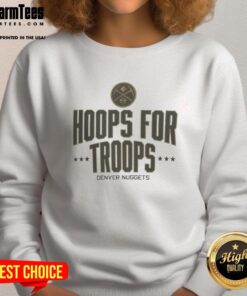 Awesome Hoops for Troops Denver Nuggets Basketball Sweatshirt in navy blue with team logo, perfect for fans and supporters.