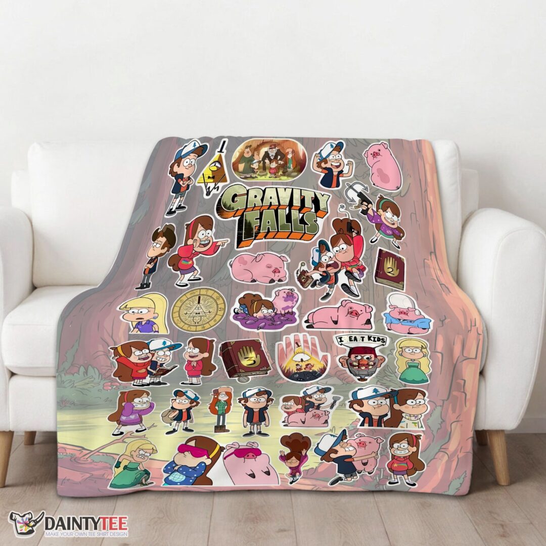 Top Gravity Falls Dipper Mabel & Waddles Sticker Collage Blanket Fleece Customized Blanket-mk-01