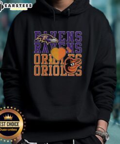 Alt Text: Awesome Baltimore Ravens NFL and Baltimore Orioles MLB sport lover hoodie showcasing team logos and vibrant colors.