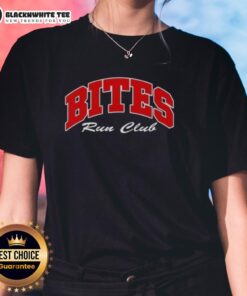 Alt Text: Awesome Bites Run Club Volume 2 Ladies Tee featuring vibrant design for running enthusiasts and stylish comfort.