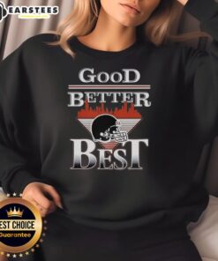 Awesome Chicago Bears football sweatshirt featuring city skyline and 'Good Better Best' helmet design, perfect for fans.