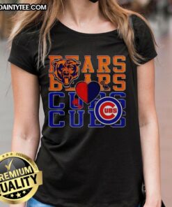 Awesome Chicago Bears NFL and Chicago Cubs MLB sport lover ladies tee featuring team logos and stylish design.