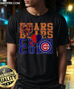 Awesome Chicago Bears NFL and Chicago Cubs MLB sport lover t-shirt featuring team logos in vibrant colors.