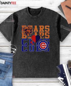 Alt Text: Awesome Chicago Bears NFL and Chicago Cubs MLB sport lover washed t-shirt featuring team logos and vibrant colors.