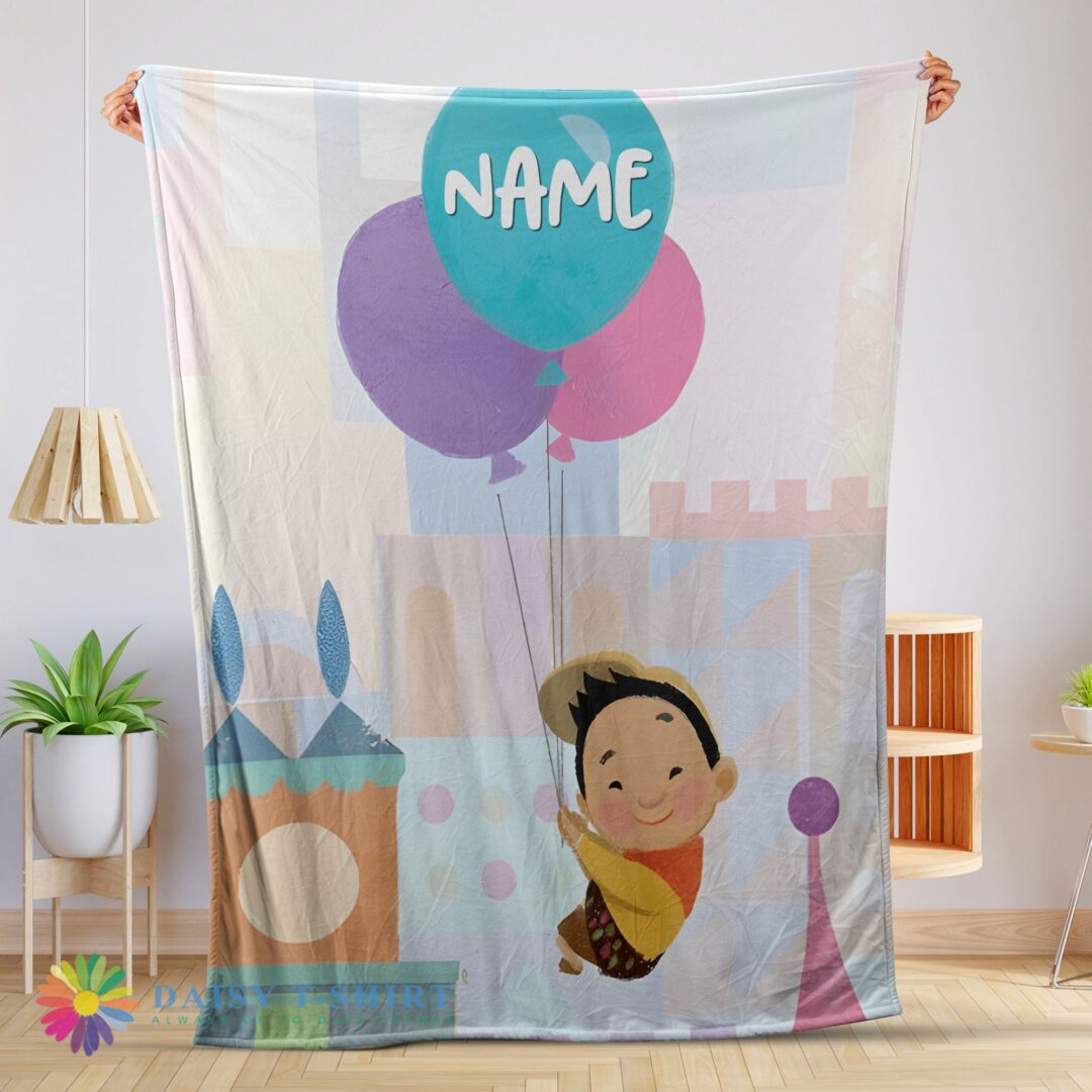 Awesome Disney Cartoon Up Boy With Balloon Blanket Fleece Customized Blanket