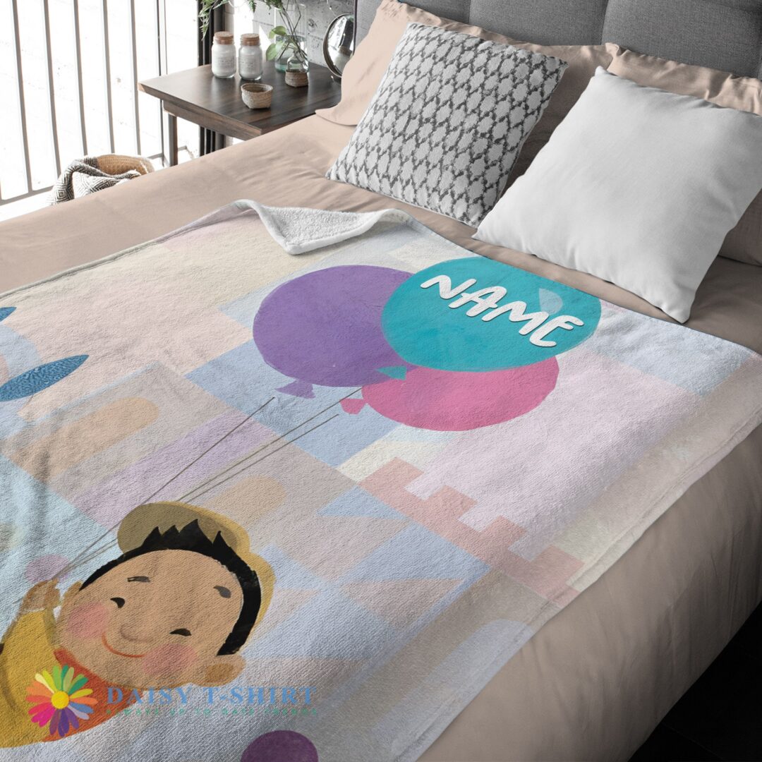 Awesome Disney Cartoon Up Boy With Balloon Blanket Fleece Customized Blanket
