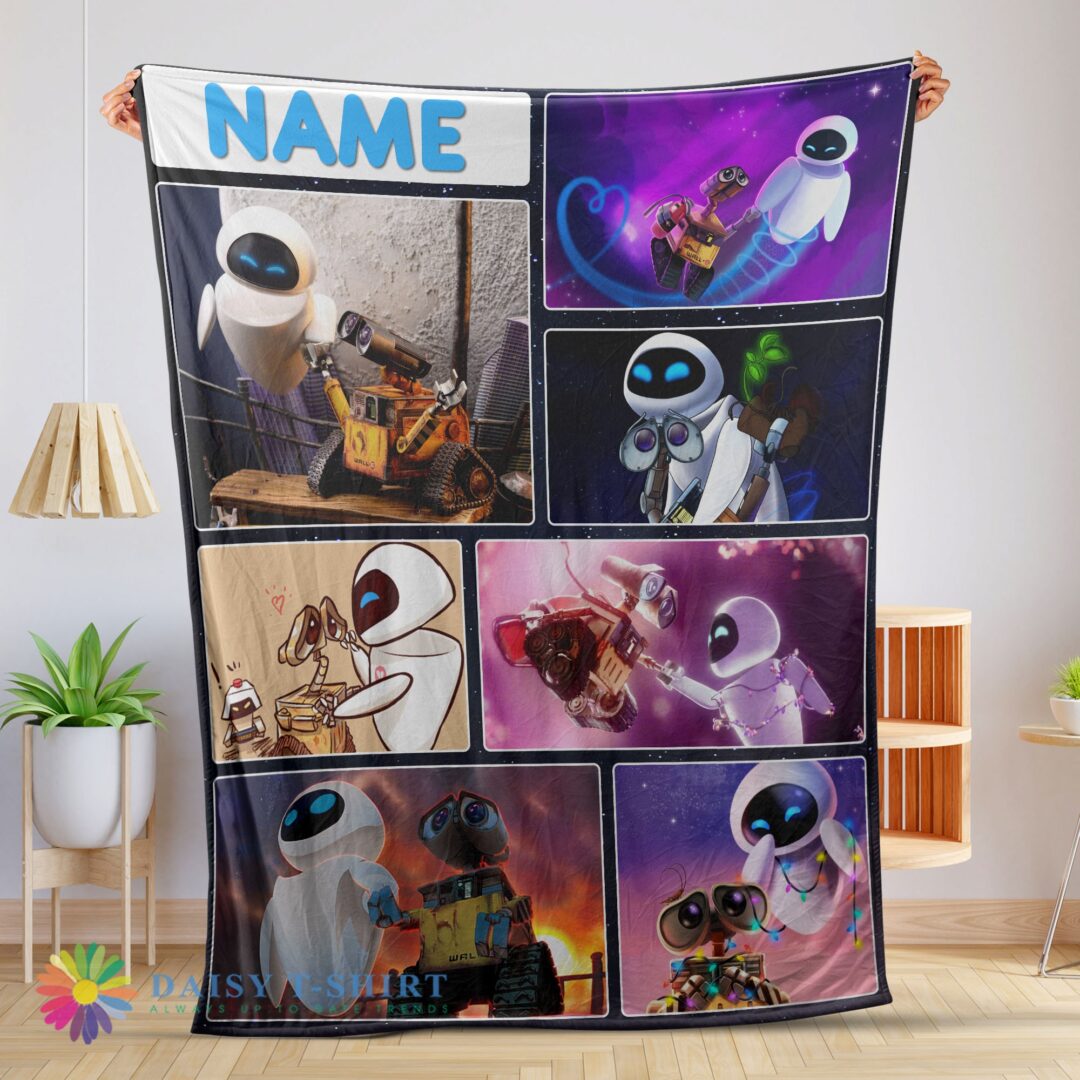 Awesome Disney Cartoon Wall-E And Eve Blanket Fleece Customized Blanket