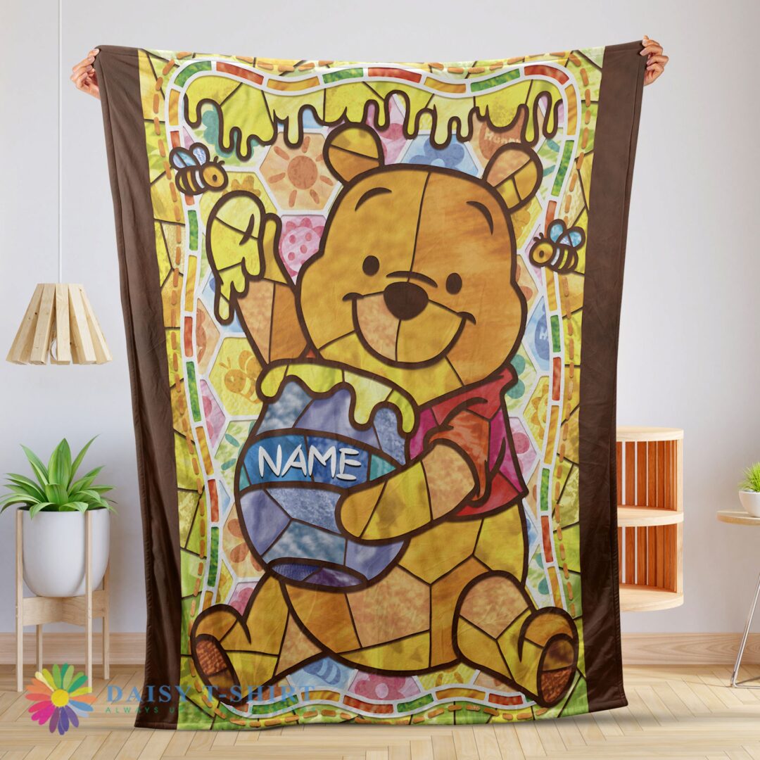 Awesome Disney Cartoon Winnie The Pooh With Jars of Honey Blanket Customize Blanket-mk-01 (1)
