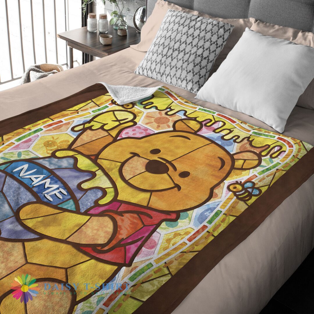 Awesome Disney Cartoon Winnie The Pooh With Jars of Honey Blanket Customize Blanket-mk-01 (2)