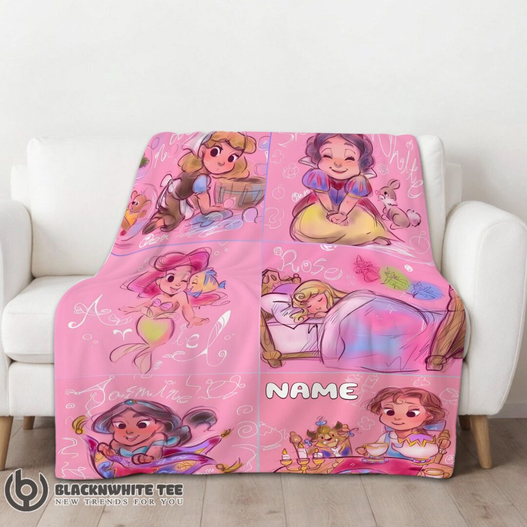 Awesome Disney Cute Kids Princess Sketches Blanket Fleece Customized Blanket
