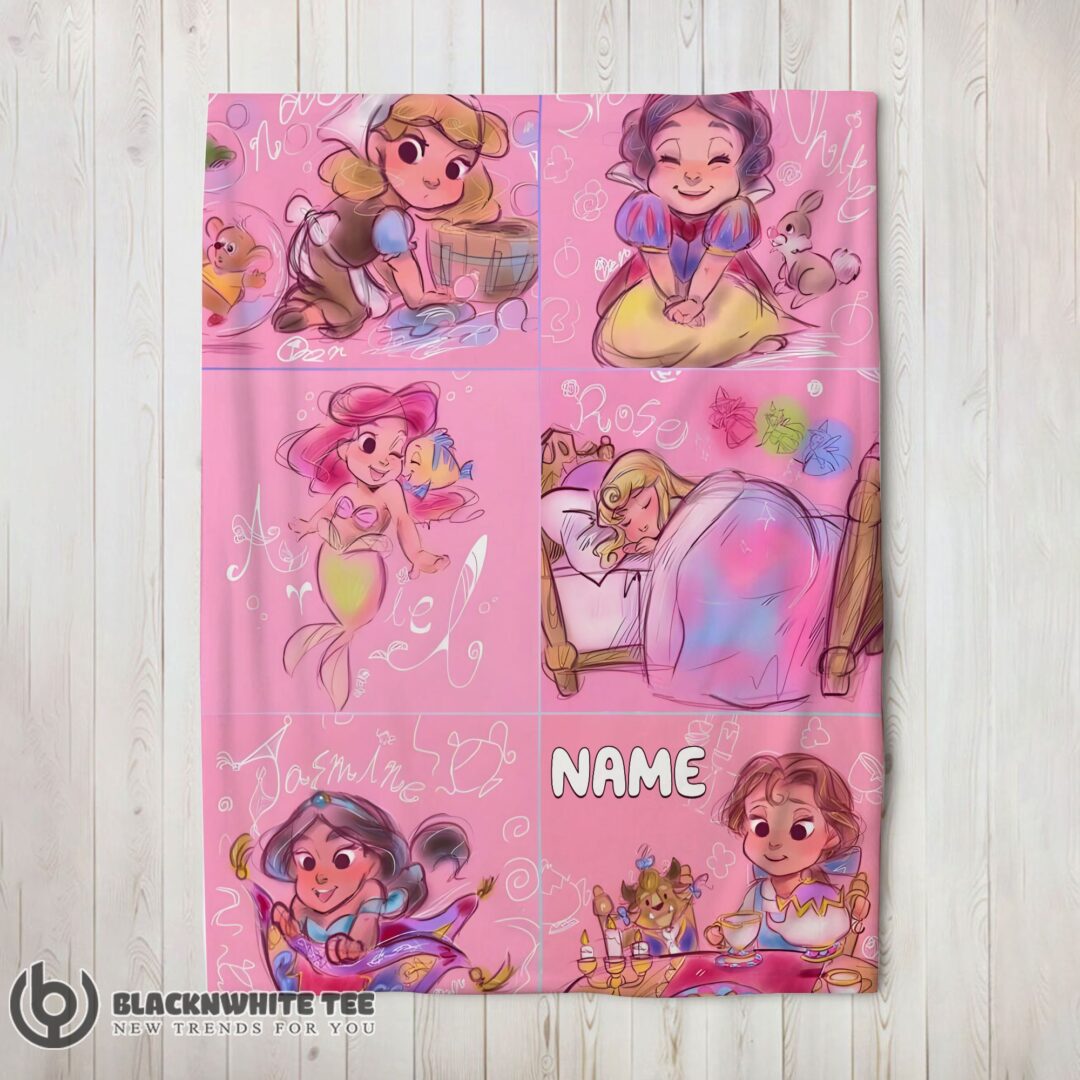 Awesome Disney Cute Kids Princess Sketches Blanket Fleece Customized Blanket